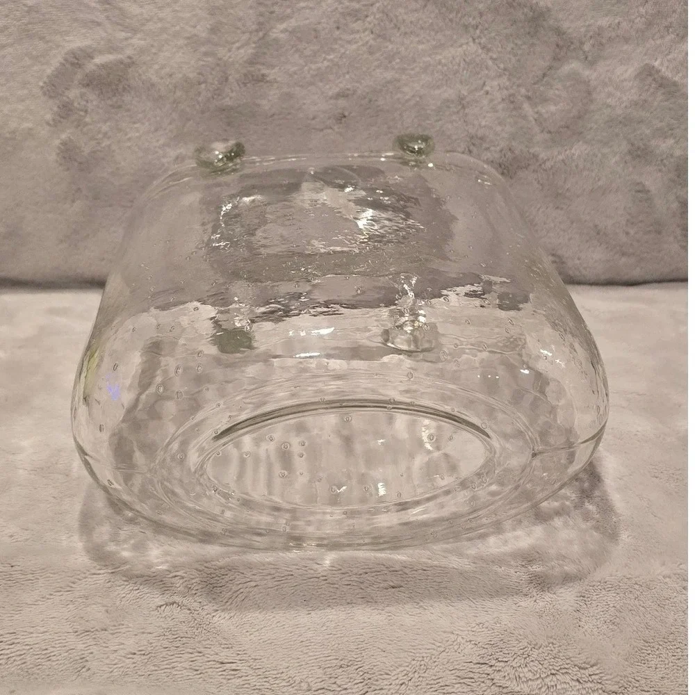 Hand Blown Clear Seeded Glass Purse Vase Handbag Tote Decorative Art Glass